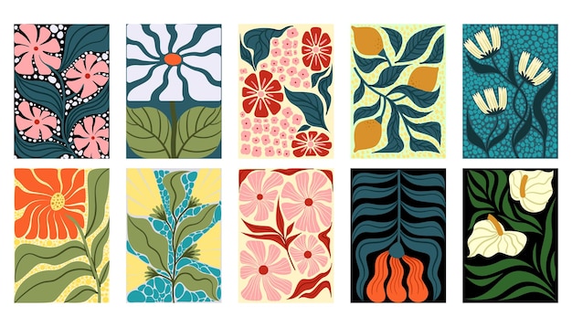Matisse flor abstracta póster floral mínimo diseño de patrones impresiones botánicas antiguas colección de tarjetas de moda color arte orgánico de primavera portada de cuaderno ilustración de fondo vectorial