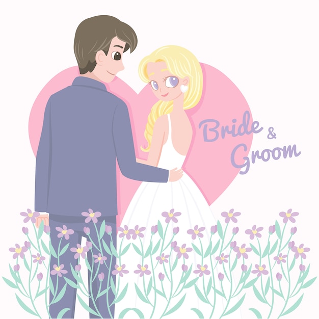 Vector matrimonio romántico con flores