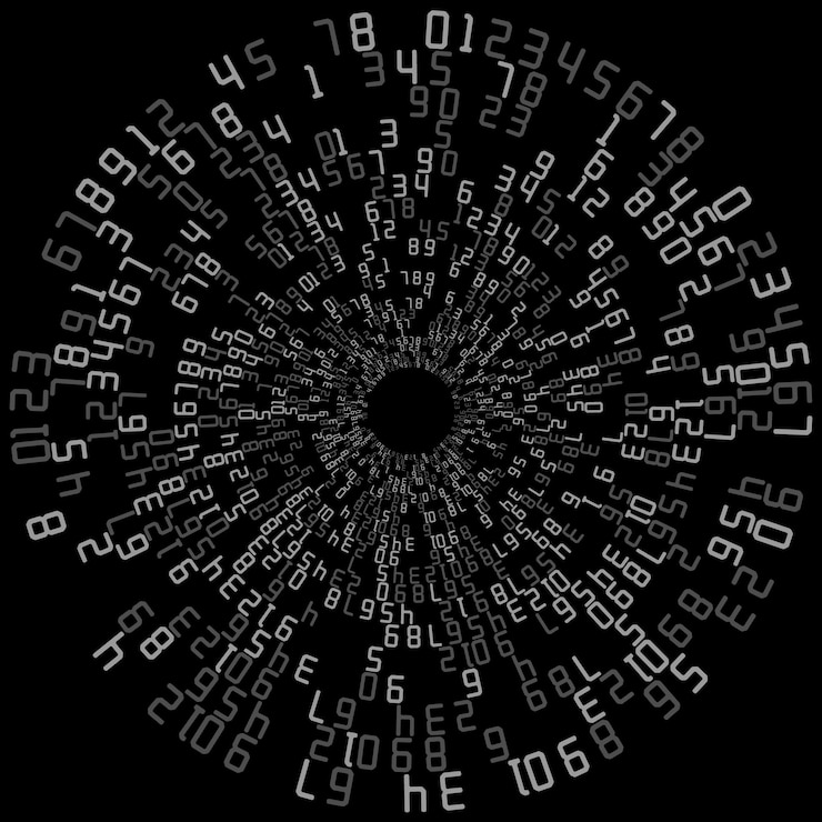 Vector una matriz circular un fondo con una disposición caótica de números cyberspace tecnológico codificación decimal de datos fondo para ideas temáticas