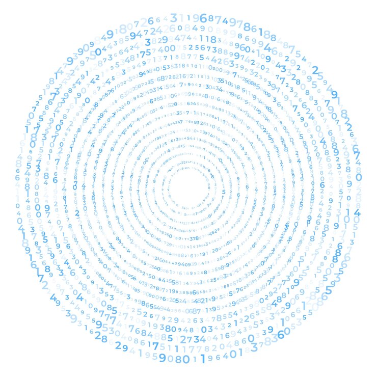 Vector matriz de datos digitales abstracto círculos concéntricos de dígitos patrón giratorio espiral de números