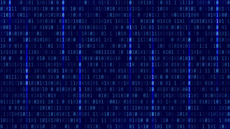 Vector matriz de fondo con luz azul. código informático binario. vector