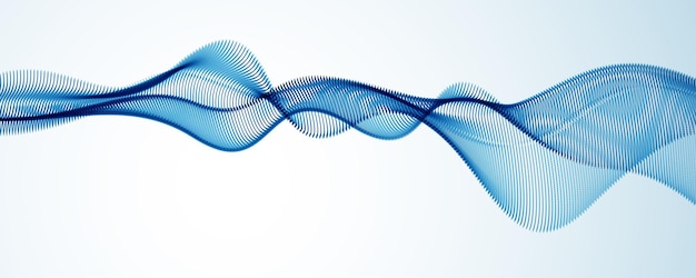 Matriz de malla de partículas 3d, onda de sonido que fluye. Ilustración de efecto de vector de puntos redondos. Malla combinada, papel tapiz relajante de tecnología futura.