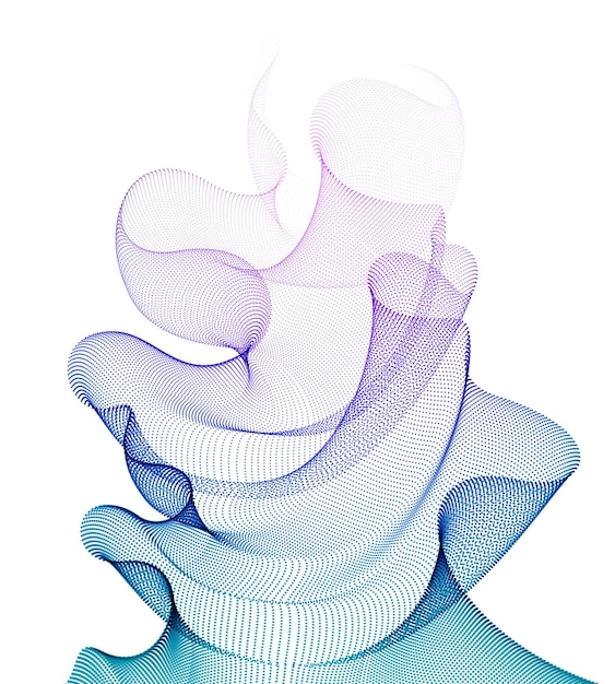 Matriz de malla de partículas 3d, onda de sonido que fluye, textil de tul transparente en el viento. Ilustración de efecto de vector de puntos redondos. Malla mezclada, papel tapiz calmante y relajante.
