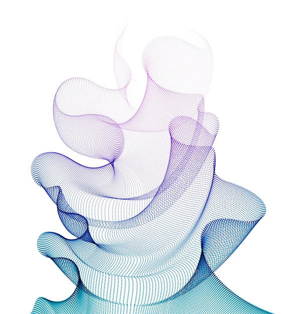 Matriz de malla de partículas 3d, onda de sonido que fluye, textil de tul transparente en el viento. ilustración de efecto de vector de puntos redondos. malla mezclada, papel tapiz calmante y relajante.