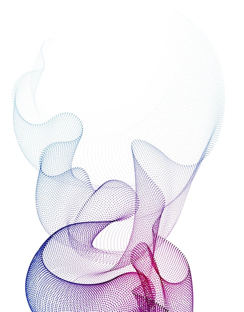Matriz de malla de partículas 3d, onda de sonido que fluye, textil de tul transparente en el viento. Ilustración de efecto de vector de puntos redondos. Malla mezclada, papel tapiz calmante y relajante.