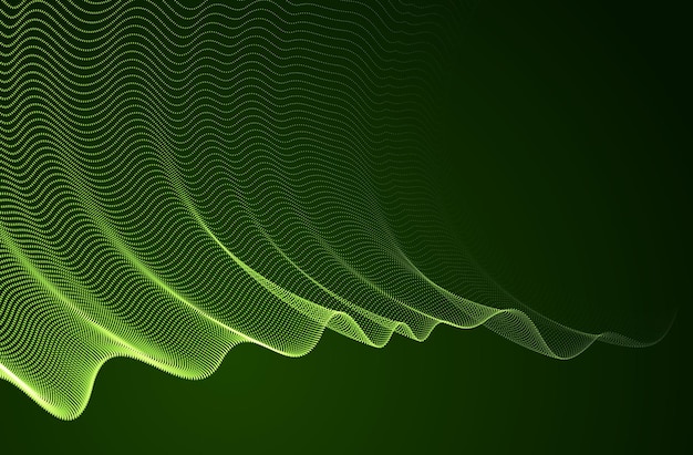Matriz de malla de partículas mágicas 3d sobre tejido de tul oscuro y transparente en el viento que fluye. Ilustración de efecto de vector de puntos redondos. Malla combinada, papel tapiz tranquilo calmante 3d.
