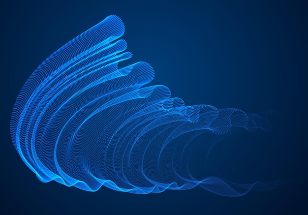Matriz de malla de partículas mágicas 3d sobre tejido de tul oscuro y transparente en el viento que fluye. Ilustración de efecto de vector de puntos redondos. Malla combinada, papel tapiz tranquilo calmante 3d.