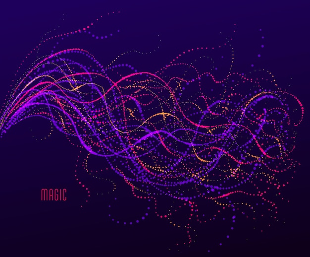 Matriz de partículas punteadas que fluye el fondo abstracto del vector, diseño microscópico del tema bio de formas de vida, elementos de puntos dinámicos en movimiento.