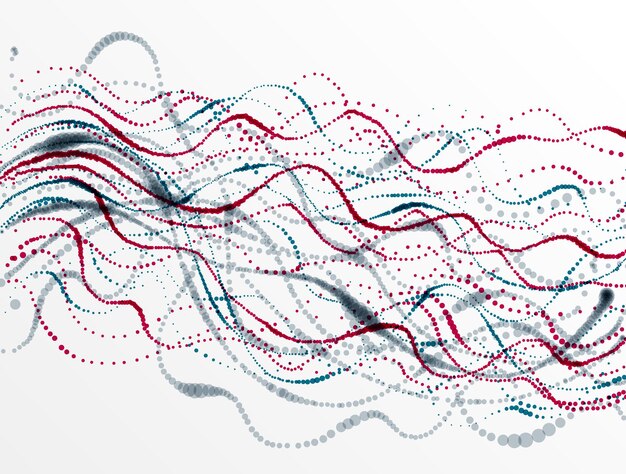 Matriz de partículas punteadas que fluye el fondo abstracto del vector, diseño microscópico del tema bio de formas de vida, elementos de puntos dinámicos en movimiento.