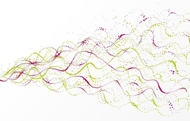 Matriz de partículas punteadas vector de flujo abstracto fondo formas de vida tema bio diseño microscópico puntos dinámicos elementos en movimiento