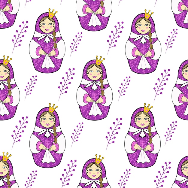 Matryoshka muñeca de patrones sin fisuras Ilustración dibujada a mano
