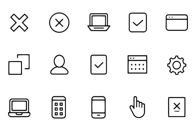 Maximizar y minimizar los botones de la pantalla concepto relacionado con los iconos de contorno de trazo negro establecido