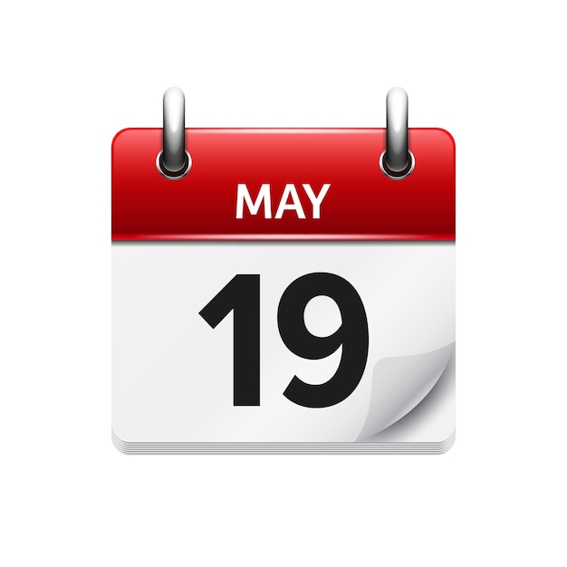 Mayo vector plano icono de calendario diario fecha y hora día mes vacaciones.