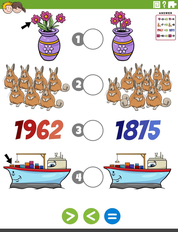 Vector mayor tarea de dibujos animados menor o igual para niños