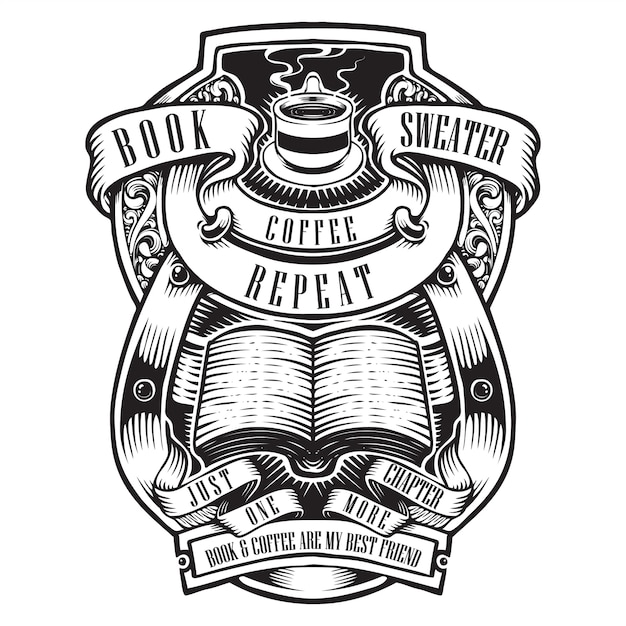 Me encanta el café y la lectura de ilustraciones del cartel del libro