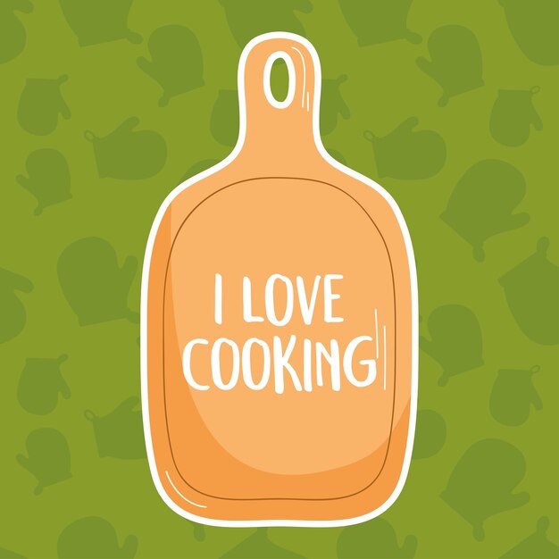 Me encanta cocinar ilustración con tabla de cortar.