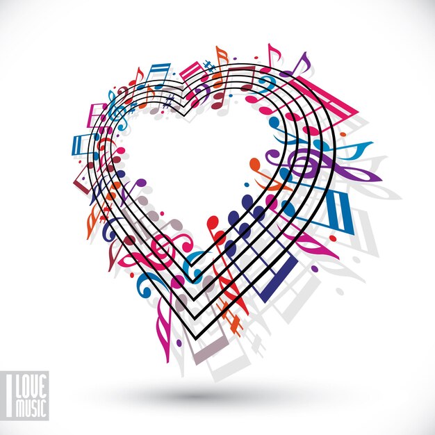 Me encanta el concepto de música corazón hecho con notas musicales y clave contiene espacio de copia en el interior para su texto tema de música plantilla de diseño vectorial