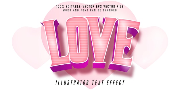 Vector me encanta el efecto de texto 3d editable, plantilla de estilo de fuente de san valentín