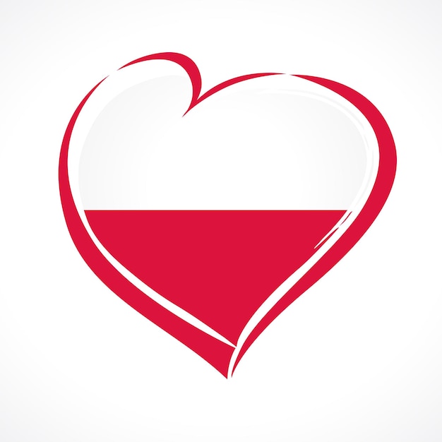 Me encanta el emblema de Polonia. Bandera polaca en forma de corazón, icono creativo. ilustración vectorial