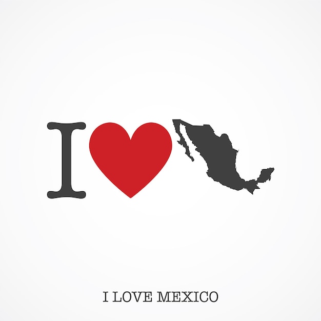 Me encanta el icono de mapa de país nacional de forma de corazón de México