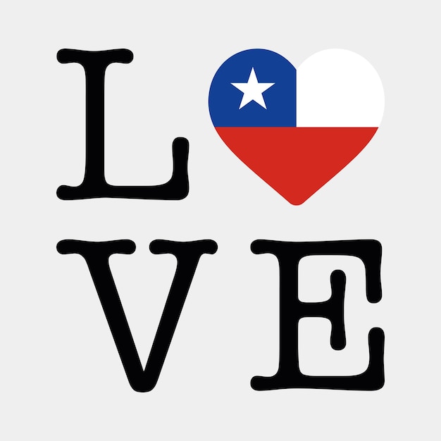 Me encanta la ilustración de vector de icono de corazón de bandera de Chile