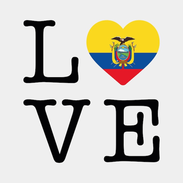 Me encanta la ilustración de vector de icono de corazón de bandera de Ecuador