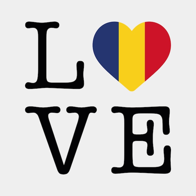 Me encanta la ilustración de vector de icono de corazón de bandera de rumania