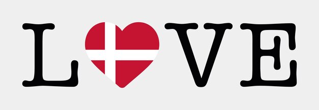 Vector me encanta la ilustración vectorial del icono del corazón de la bandera de dinamarca