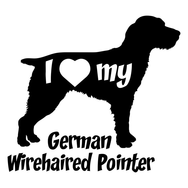 Vector me encanta mi alemán wirehaired pointer silueta de perro razas de perro logotipo vector de monograma de perro