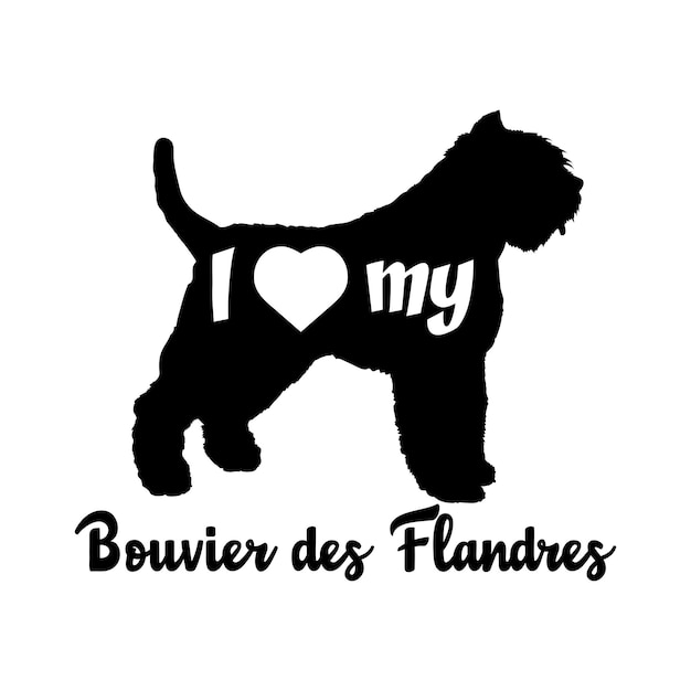 Me encanta mi Bouvier des Flandres silueta de perro razas de perro logotipo monograma vector de perro