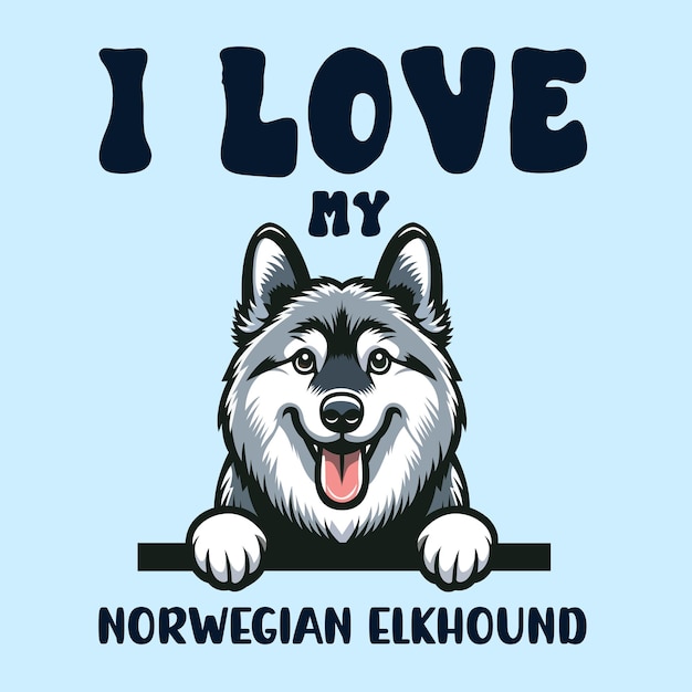 Me encanta mi camiseta de diseño vectorial de Elkhound noruego