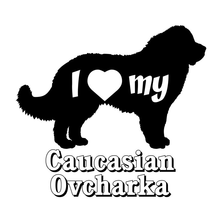 Vector me encanta mi ovcharka caucásico silueta de perro razas de perro logotipo monograma vector de perro
