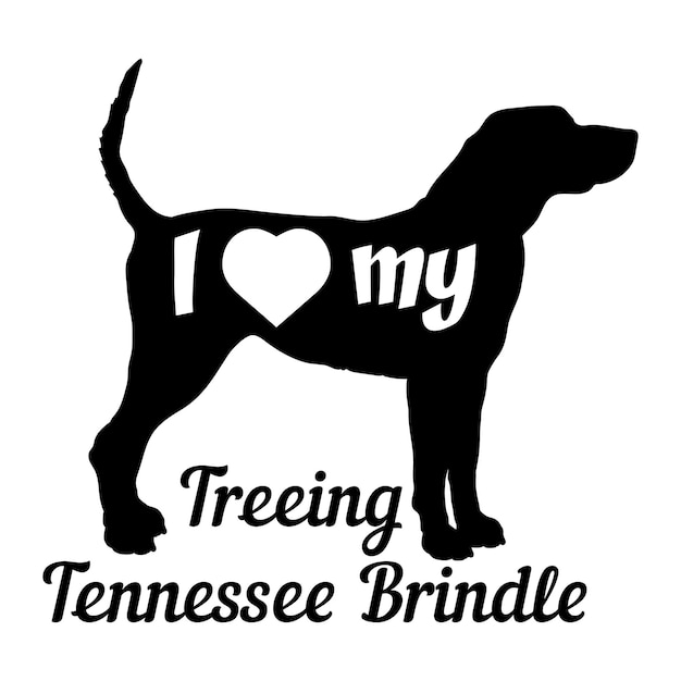 Me encanta mi Treeing Tennessee Brind silueta de perro razas de perro logotipo vector de monograma de perro