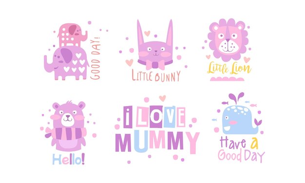 Me encanta la momia de las impresiones infantiles colección de elementos de decoración de la habitación del bebé ilustración vectorial