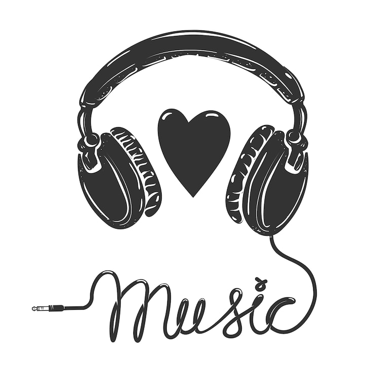 Vector me encanta la música. auriculares con texto sobre fondo blanco. elemento para póster, camiseta.