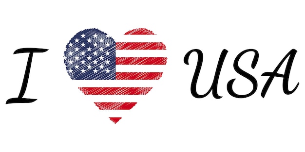 Me encanta país Estados Unidos América texto corazón Doodle vector texto caligráfico Me encanta Estados Unidos América bandera corazón patriota