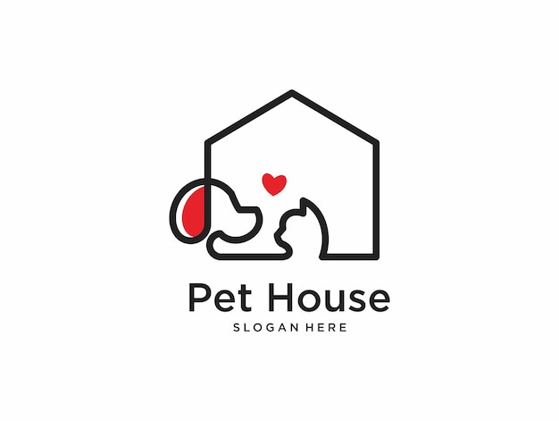 Vector me encanta el perro y el gato con el logotipo de la casa, buen uso para el diseño de la tienda de mascotas de la casa de mascotas