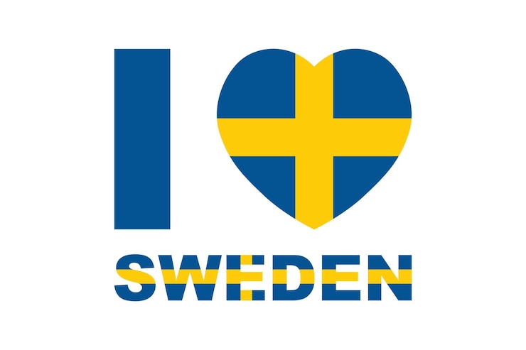 Vector me encanta suecia palabra con forma de corazón bandera de suecia símbolo nacional del país ilustración vectorial