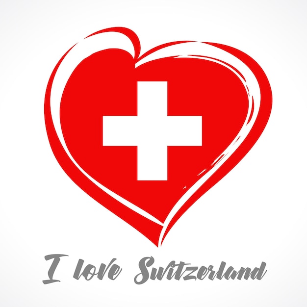 Vector me encanta suiza logotipo de corazón suizo con signo cruzado me encanta el concepto de icono de berna forma de corazón creativa