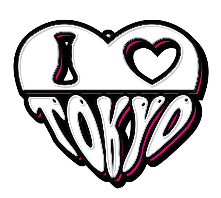 Vector me encanta tokyo forma de corazón letra de mano tipografía plantilla vectorial
