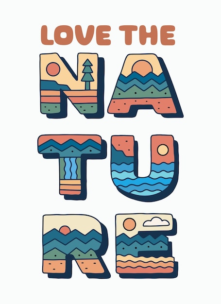 Me encanta la vida natural en el paisaje, las montañas, el río y los pinos, el estilo de línea vectorial para el diseño de camisetas de arte gráfico con pin de parche