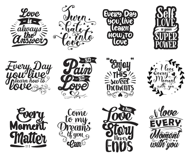 Me encantan los diseños de paquetes de camisetas con citas de letras de tipografía manuscrita