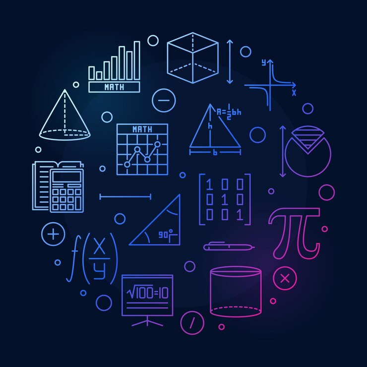 Vector me encantan las matemáticas vector lineal redondo color banner ilustración del concepto de matemáticas