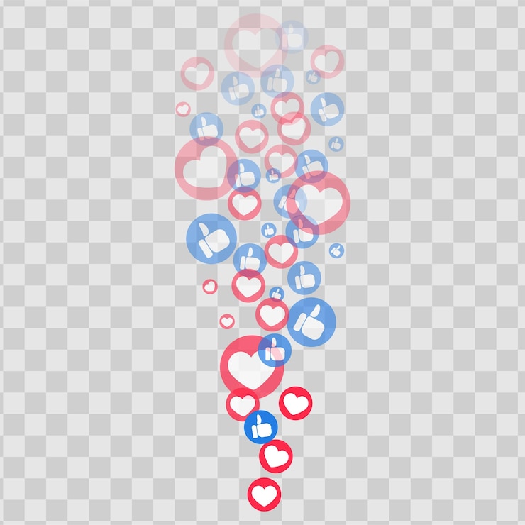 Vector me gusta corazones y pulgares volando para historias y transmisiones en vivo iconos de me gusta y pulgares redes sociales