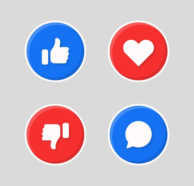 Me gusta disgusto amor comentario icono pegatina botones pulgares arriba signo círculo iconos de notificación de redes sociales