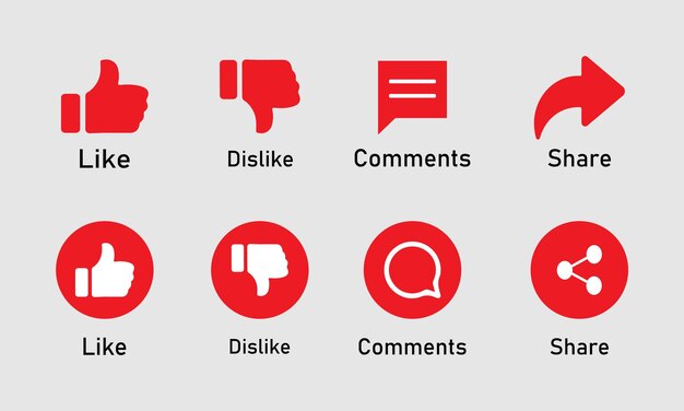 Me gusta Facebook No me gusta Comentario Compartir iconos de redes sociales Ilustración vectorial