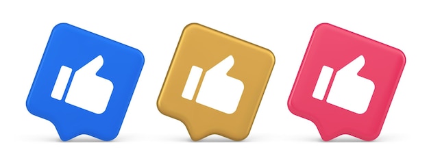 Me gusta pulgar arriba aprobar botón de calificación confirmación sitio web genial redes 3d icono realista