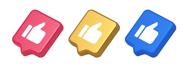 Me gusta pulgar arriba aprobar botón de calificación confirmación sitio web genial redes 3d icono realista