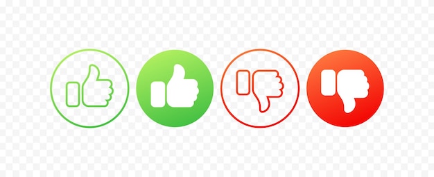 Me gustan y no me gustan iconos verdes planos me gustan pulgares hacia arriba rojos no me gustan pulgares hacia abajo iconos vectoriales