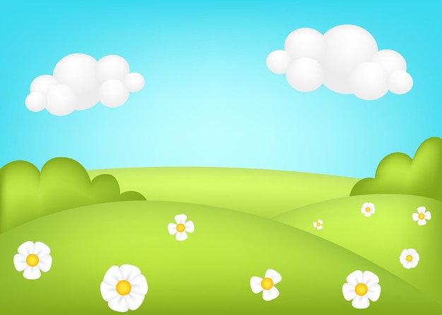 Meadow panorama 3d ilustración vectorial paisaje brillante de valle verde niños fondo colorido